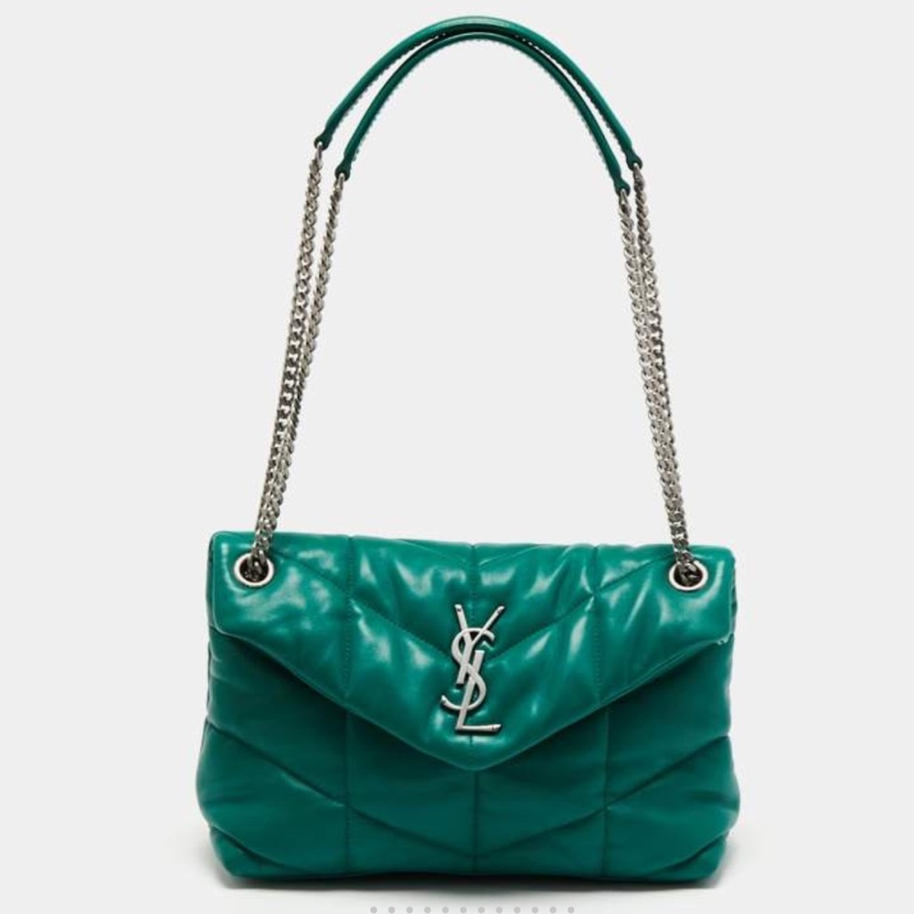 Yves Saint Laurent Lambskin Quilted Small Loulou Puffer Satchel Green Field